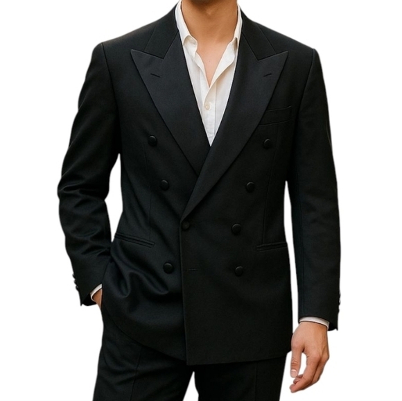 Givenchy Vintage Double Breasted Tuxedo Blazer in Black Wool Size 43 Short - Picture 1 of 16
